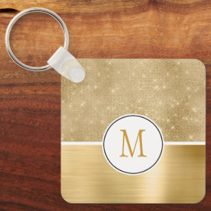 Chaveiro Monograma Dourado de brilho Sparkle