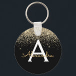 Chaveiro Monograma Dourado de Lúpulo Negro<br><div class="desc">Dourado e negro Luxo Moderno e Elegante Girly Faux Glitter e Sparkle Elegant Chaveiro. Esses Chaveiros podem ser personalizados para incluir seu nome inicial e próprio e são um favor perfeito de chá de panela,  festa de solteira ou festa de aniversário.</div>