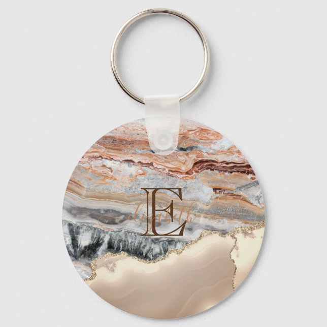 Chaveiro Monograma Dourado de Pedra Marble Marble (Frente)