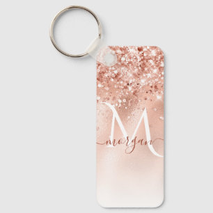 Chaveiro Monograma Dourado de Rosa de Pêssego com brilho