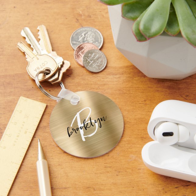 Chaveiro Monograma Dourado de Script Branco Preto e Bruto (Mesa)