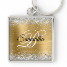 Monograma Dourado em Folha de Glitter Prateado Fal