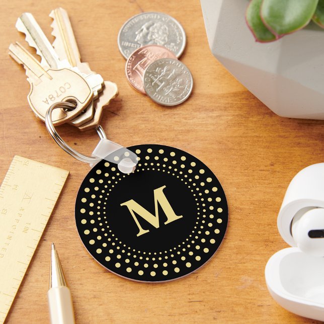 Chaveiro Monograma Dourado Preto Elegante Moderno e Persona (Create Custom Modern Elegant Black Gold Monogram Keychain)