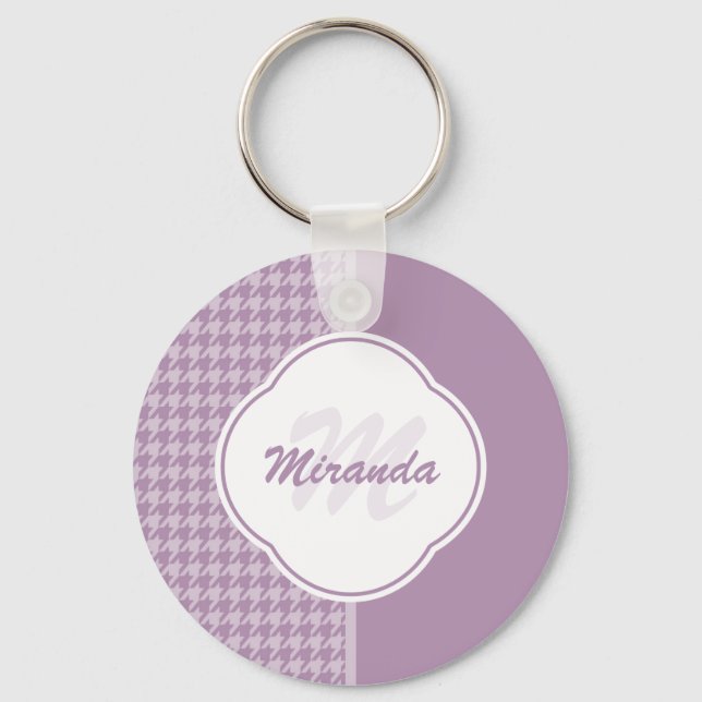 Chaveiro Monograma e Nome bonito Pastel Purple Houndstooth (Frente)