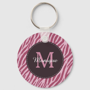 Chaveiro Monograma e nome da impressão zebra rosa-Rosa na m