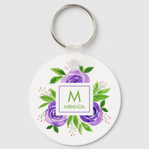 Chaveiro Monograma e Nome Floral Personalizado