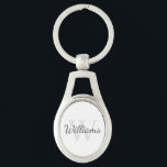 Chaveiro Monograma e Nome Personalizados<br><div class="desc">Monograma Personalizado e Dif de Nome apresentam nome personalizado no estilo de fonte do script da cinza e monograma no estilo de fonte da cinza-luz como fundo, em fundo branco. Perfeito como presente de feriado, favores de reunião familiar, obrigado seu presente para padrinhos de casamento e presente para qualquer ocasião...</div>