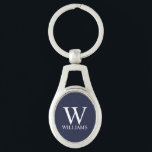 Chaveiro Monograma e Nome Personalizados Azul-marinho<br><div class="desc">Monograma personalizado e Dif de nome apresentam monograma personalizado e nome no estilo de fonte de serif clássica em fundo azul marinho. Perfeito para feriado, reunião familiar e para quaisquer ocasiões especiais.</div>