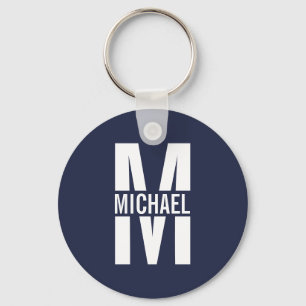 Chaveiro Monograma e Nome Personalizados Azul-marinho
