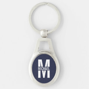 Chaveiro Monograma e Nome Personalizados Azul-marinho