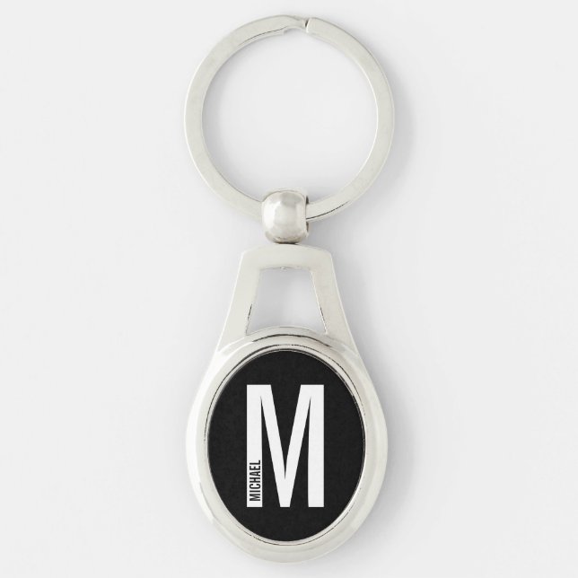 Chaveiro Monograma e Nome Personalizados Black Modern (Frente)