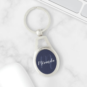 Chaveiro Monograma e Nome Personalizados de Script Azul do
