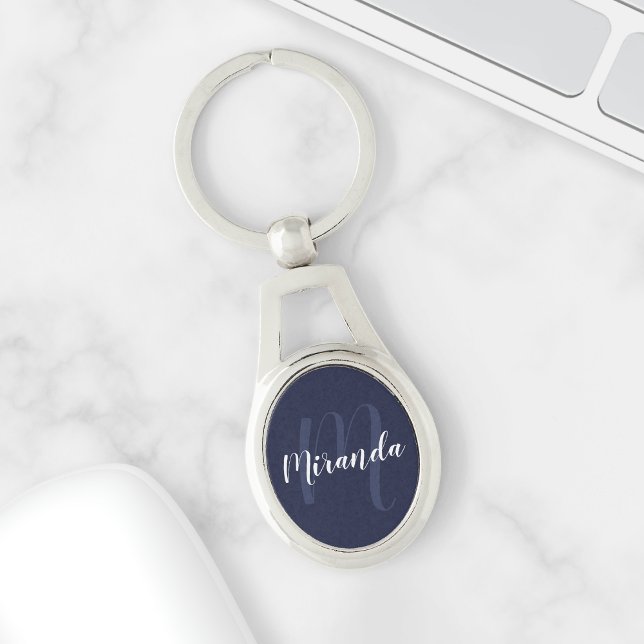 Chaveiro Monograma e Nome Personalizados de Script Azul do  (Criador carregado)