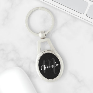 Chaveiro Monograma e Nome Personalizados de Script Moderno 