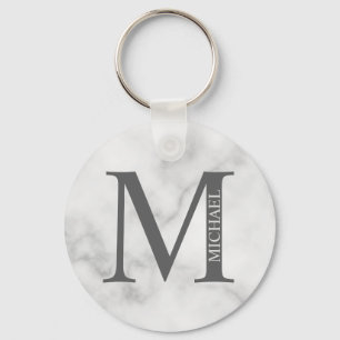 Chaveiro Monograma e Nome Personalizados do Marble Branco