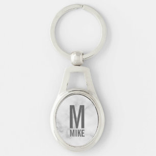 Chaveiro Monograma e Nome Personalizados do Marble Branco