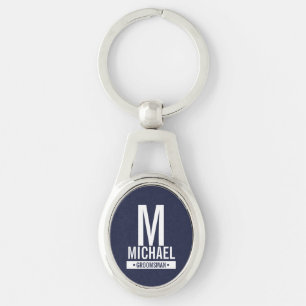 Chaveiro Monograma e Nome Personalizados do Padrinho em Azu