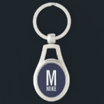 Chaveiro Monograma e Nome Personalizados Modernos de marinh<br><div class="desc">Design de Monograma moderno com monograma personalizado e nome no estilo de fonte branco negrito de sans serif em fundo azul marinho. Presente perfeito para pai,  marido,  namorado,  garotos e muito mais</div>