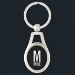 Chaveiro Monograma e Nome Personalizados Modernos Pretos<br><div class="desc">Design de Monograma moderno com monograma personalizado e nome no estilo de fonte branco negrito do sans em preto. Presente perfeito para pai,  marido,  namorado,  garotos e muito mais</div>