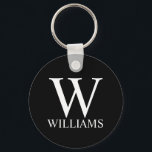 Chaveiro Monograma e Nome Personalizados Pretos<br><div class="desc">Monograma Personalizado e Dif de Nome apresentam monograma personalizado e nome no estilo de fonte de serif clássica em branco em fundo preto. Perfeito como presentes de férias, reunião familiar favorece e para quaisquer ocasiões especiais.</div>