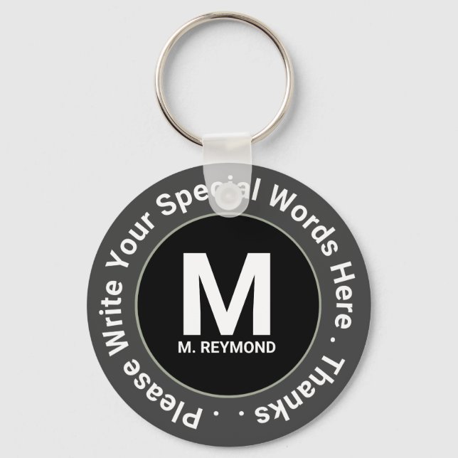 Chaveiro monograma e texto personalizado em b&w promoção ag (Frente)