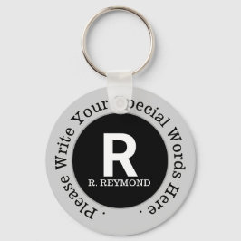 Chaveiro monograma e texto personalizado em preto promo agr