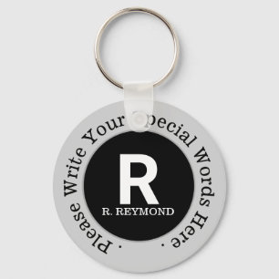 Chaveiro monograma e texto personalizado em preto promo agr