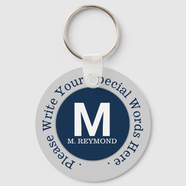 Chaveiro monograma e texto personalizado em promoção azul (Frente)