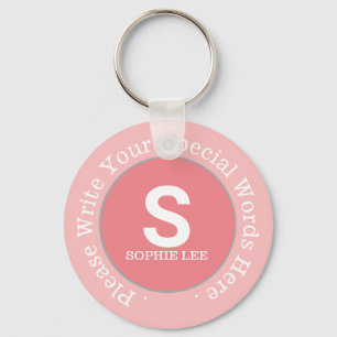 Chaveiro monograma e texto personalizado em rosa promociona