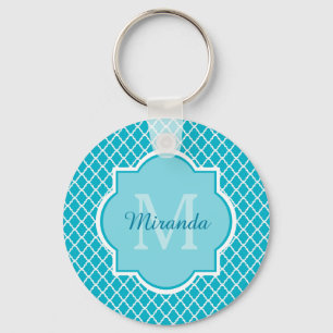 Chaveiro Monograma elegante e nome de Quatrefoil do azul de