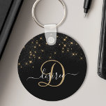 Chaveiro Monograma Elegante Glitter Diamond Glitter Dourado<br><div class="desc">Crie seus próprios chaveiros de faísca de diamante preto e ouro personalizados com seu monograma e nome personalizados.</div>