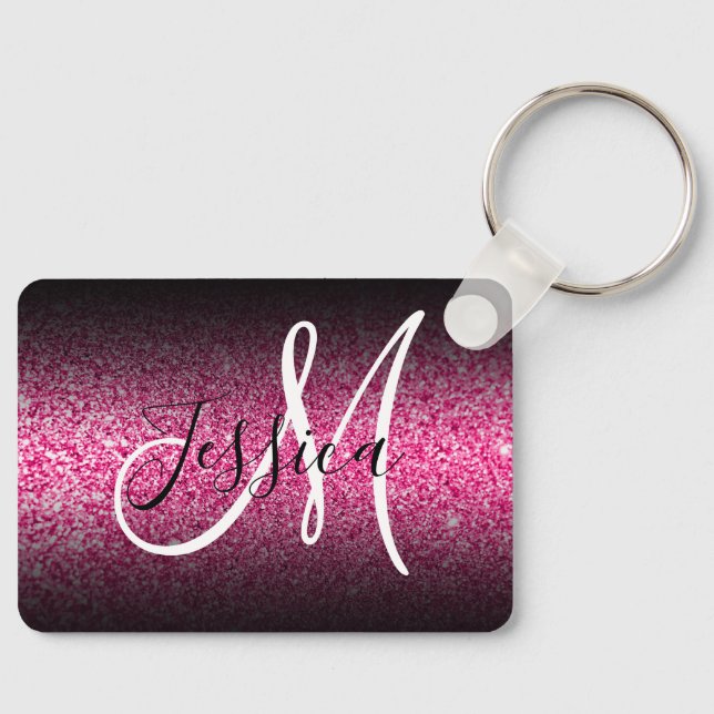 Chaveiro Monograma Elegante Preto com Brilho Rosa Quente (Frente)