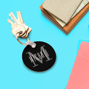 Chaveiro Monograma em negrito branco e preto Nome inicial