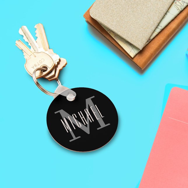 Chaveiro Monograma em negrito branco e preto Nome inicial (Criador carregado)