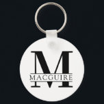 Chaveiro Monograma em negrito com Nome | Branco<br><div class="desc">Um chaveiro de botão monograma único,  mas mínimo,  com sua letra e seu nome monograma exclusivos.</div>