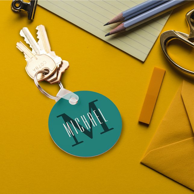 Chaveiro Monograma em negrito Nome inicial e Nome azul Teto (Criador carregado)