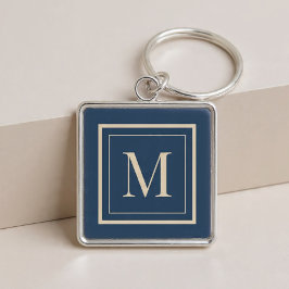 Chaveiro Monograma emoldurado personalizado azul e baunilha