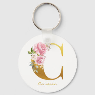 Chaveiro Monograma Faux Nome Dourado inicial Personalizar