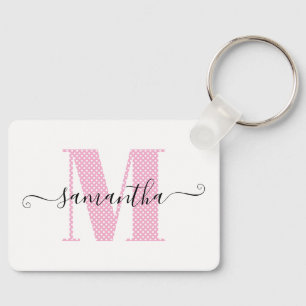 Chaveiro Monograma feminino em rosa claro e branco com boli