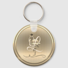 Chaveiro Monograma Flamingo Dourado