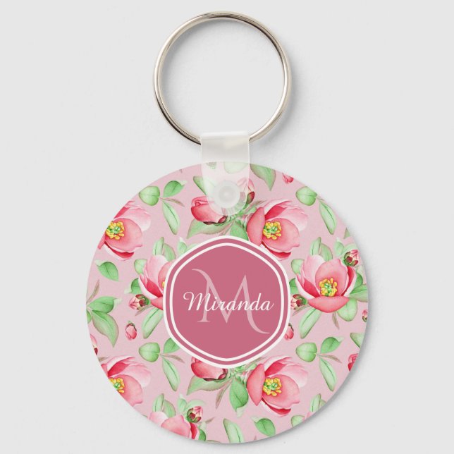 Chaveiro Monograma Flor de Maçã Rosa (Frente)