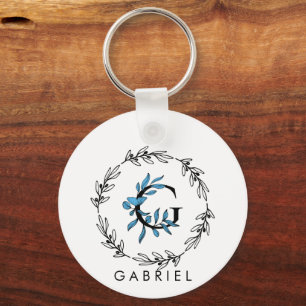 Chaveiro Monograma Floral Azul - Letra G