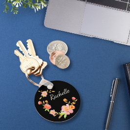 Chaveiro Monograma Floral bonito Laranja e Rosa Personaliza