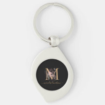 Monograma Floral Chic Preto e Dourado em Letra de