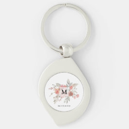 Chaveiro Monograma Floral Cor-de-Rosa Elegante