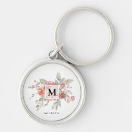 Chaveiro Monograma Floral Cor-de-Rosa Elegante