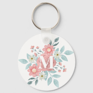 Chaveiro Monograma Floral de Aquarela Personalizada