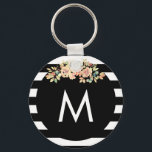 Chaveiro Monograma Floral Em Estampagem Negra<br><div class="desc">Chaveiro Floral em forma de cruz a preto</div>