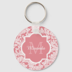 Chaveiro Monograma Floral Girly Da Rosa claro Moderna Com N