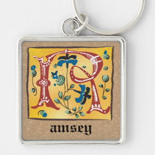 Chaveiro Monograma Floral Iluminado R Quadrado